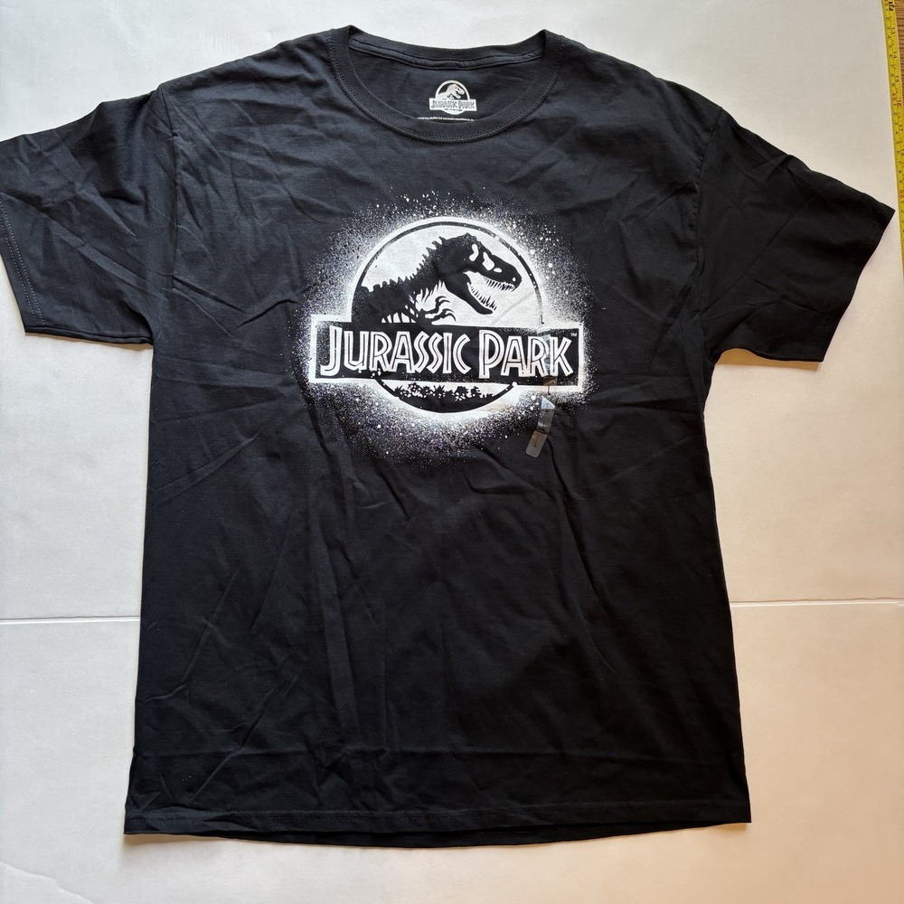 Jurassic Park Mens T-Rex Logo Graphic T-Shirt Black Large Mad Engine Movie Tee
